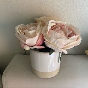 New Pink and White Faux Roses Floral Arrangement Centerpiece Home Decor